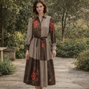 Kerbella | Vintage Lux Pleated Hemline Mixed Print Dress